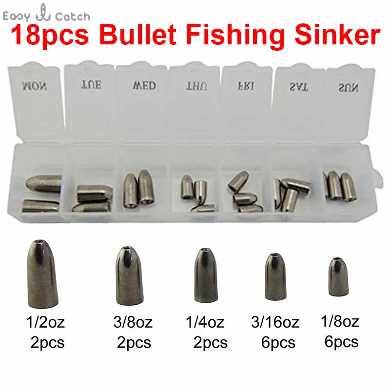 18pcs 100% Tungsten Bullet Fishing Sinker For Texas Rig Plastic Worm Weights Casting Barrel Sinkers Set With Box Fishing Tackle