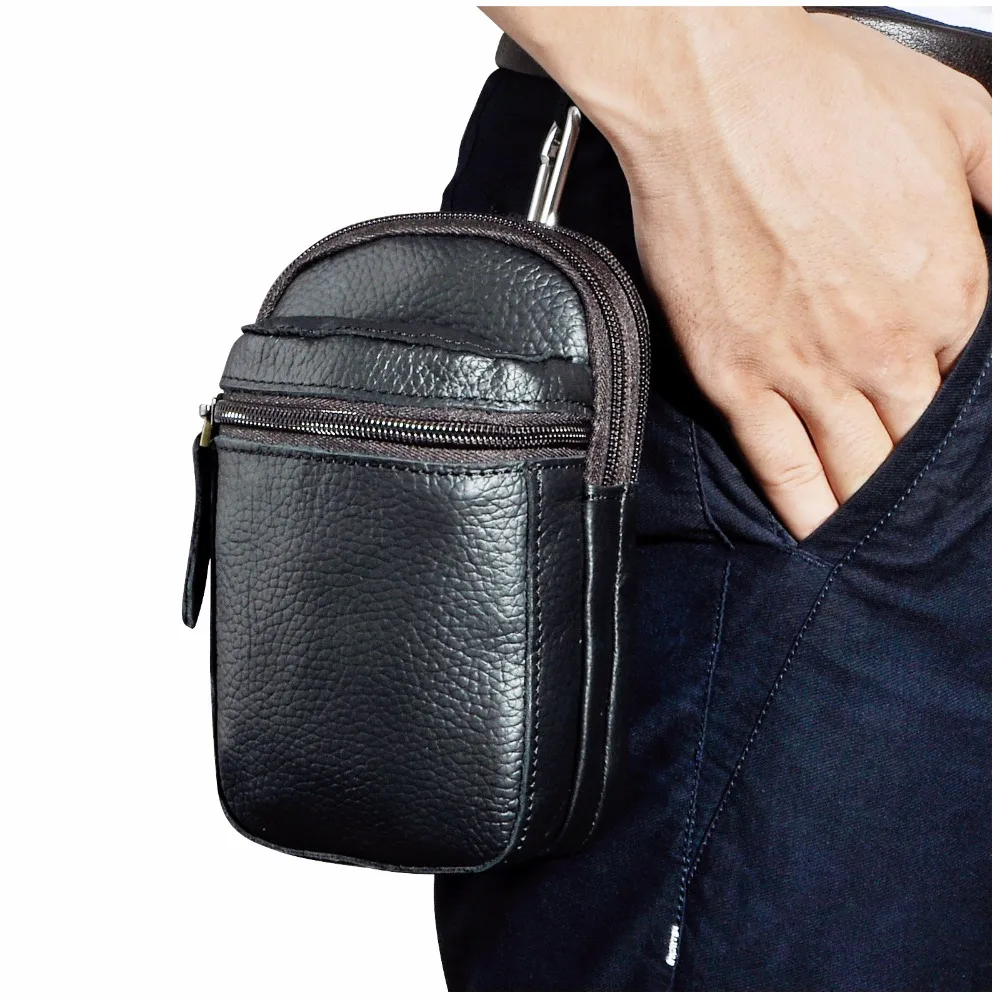 

Genuine Leather men Casual Design Small Waist Bag Pouch Cowhide Fashion Hook Waist Belt Pack Cigarette Case Phone Pouch 6546bl