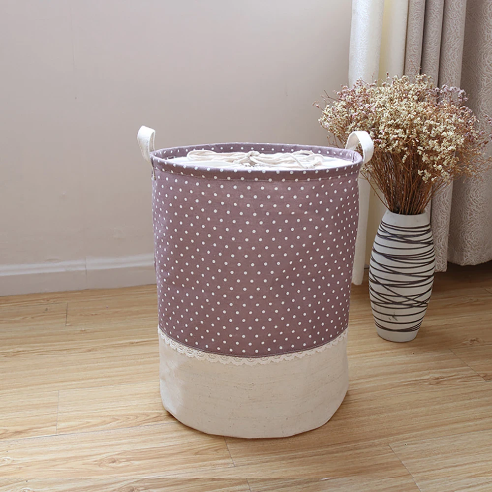 Shushi Cotton Linen Waterproof Foldable Pink Laundry Basket for Dirty Clothes Toys Girl Organizer Storage Bucket Home Storage