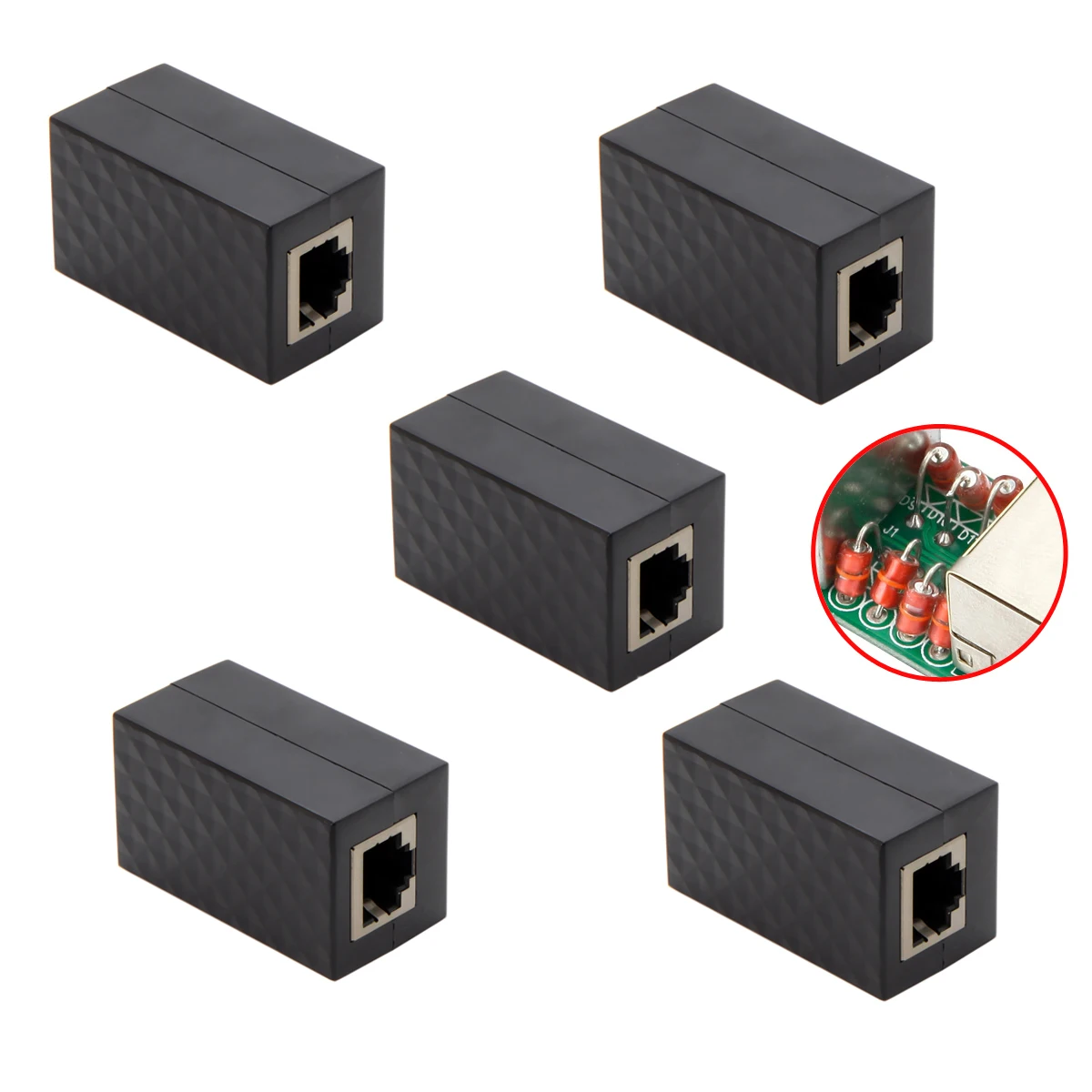 

5pcs/lot RJ45 UTP STP CAT6 CAT5e Female to Female Network Lan Adapter Extender with Lightning Protection & Shield Black