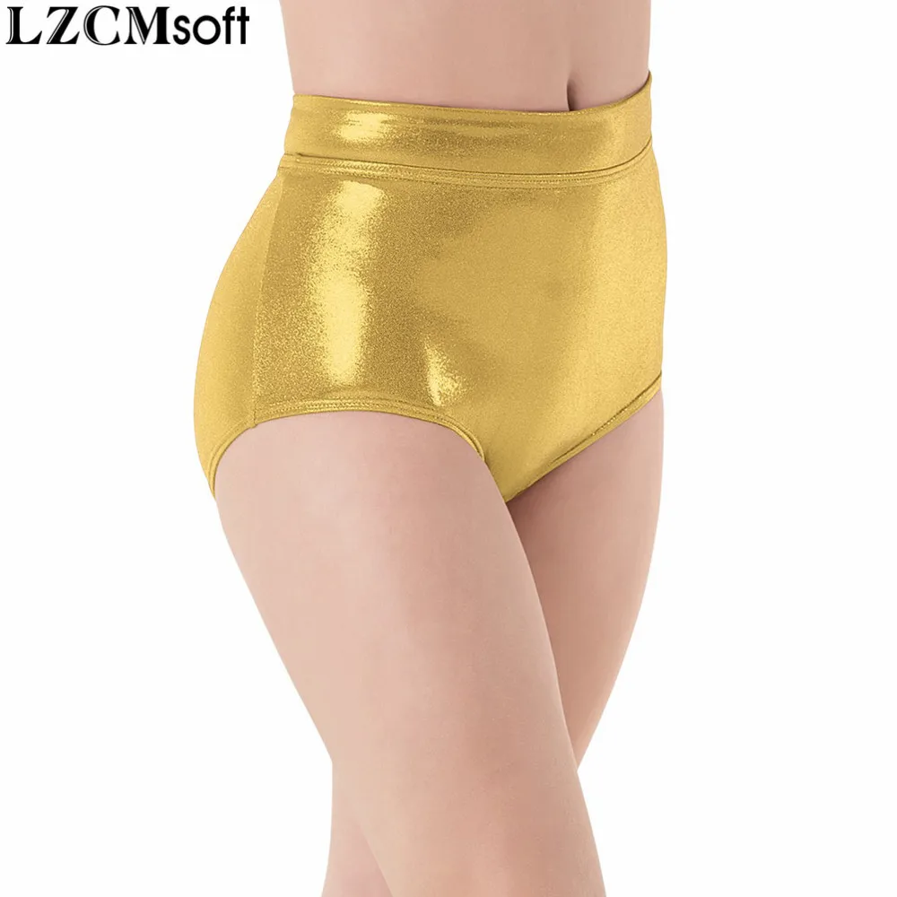 LZCMsoft Women Mid Waist Metallic Shorts for Adults Ballet Performance Dance Bottoms Basic Booty Shorts Fitness Underpants Girls