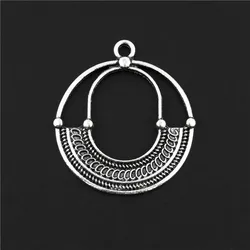 5Pcs Silver Color Ethic Hollow Round Shape Charms Pendant For Women Handmade Necklace Earrings Jewelry Accessories8X12mm A3119