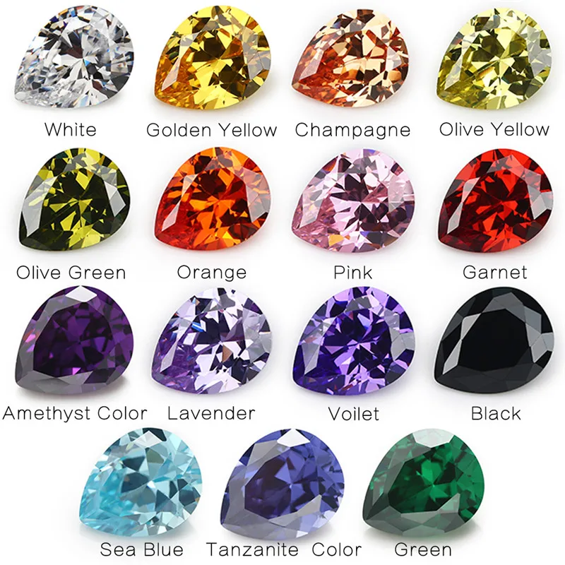 15pcs CZ  1pcs Per Colors Loose Cubic Zirconia Stone Size 4x6~10x12mm Pear Shape Synthetic Gems