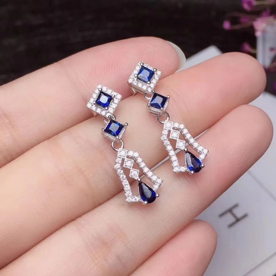 Sapphire earring Free shipping Jewelry Natural real sapphire earring 925 sterling silver