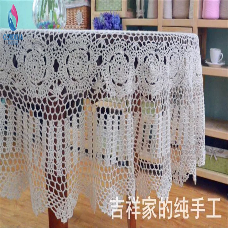 2017 new arrival fashion natural cotton crochet lace tablecloth as dinning table decoration for table cover with crochet flower