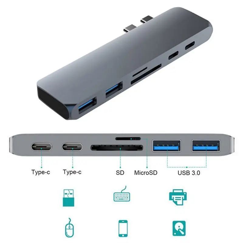 USB 3.1 Type-C Hub To HDMI Adapter 4K Thunderbolt 3 USB C Hub with Hub 3.0 TF SD Reader Slot PD for MacBook Pro/Air 2018