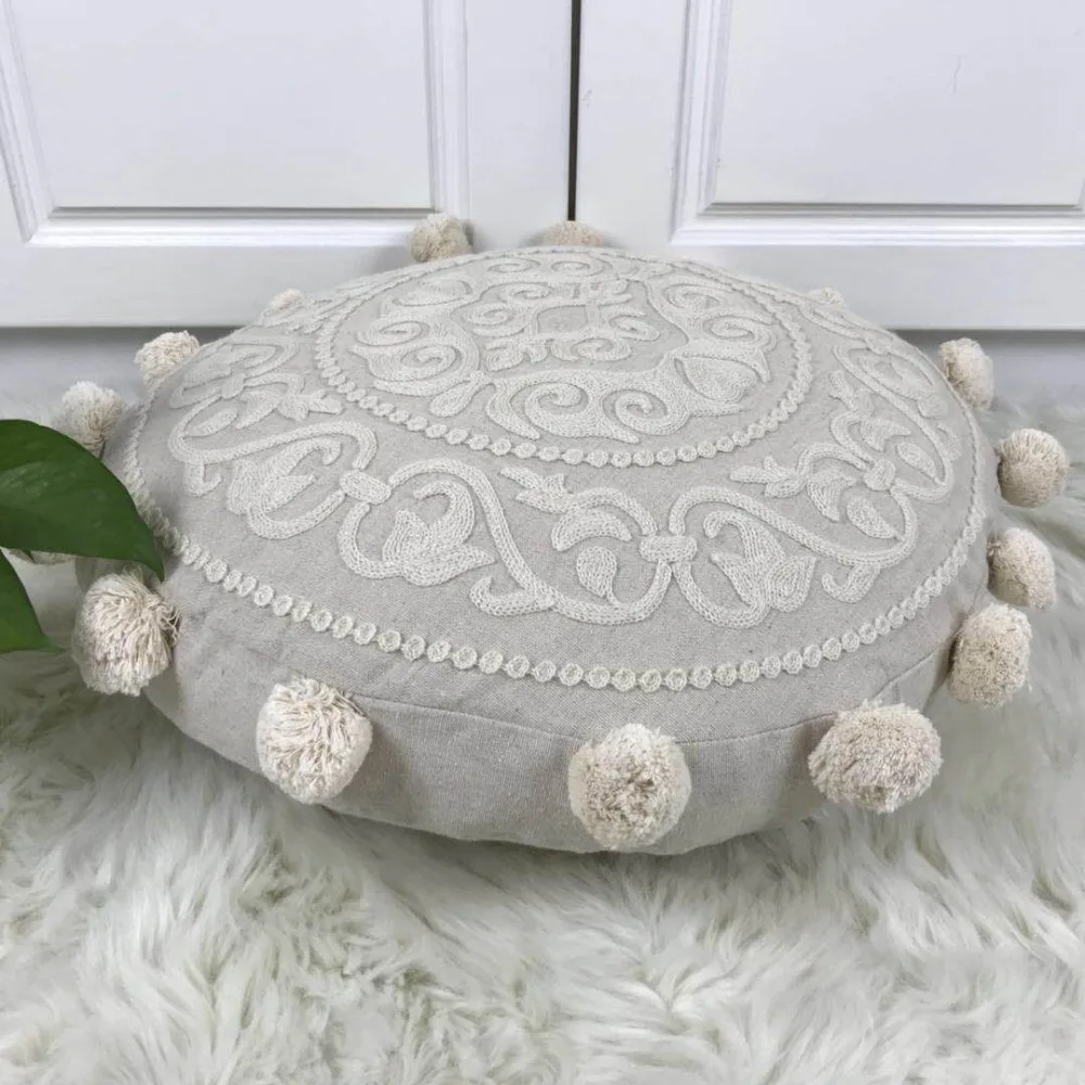 Round Cushion Cover Embroidery Ethical Floral Mandala with Embroidered For Sofa Seat Simple Home Decor 45*45cm