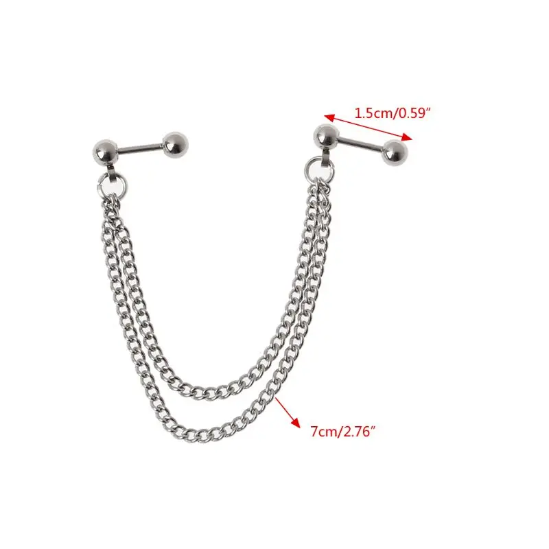 Double Chain Piercing Earring Punk Ball Cartilage Ear Cuff Wrap Hip Hop Dangle Chain Drop Earring Unisex Gift