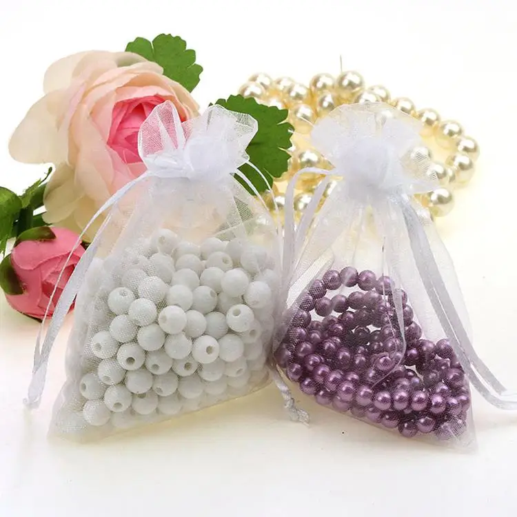 9x12cm White Organza Jewelry Bags Organza Gift Bags Tulle Favor Organza Sachet Customed Logo Printed 500pcs/lot Wholesale