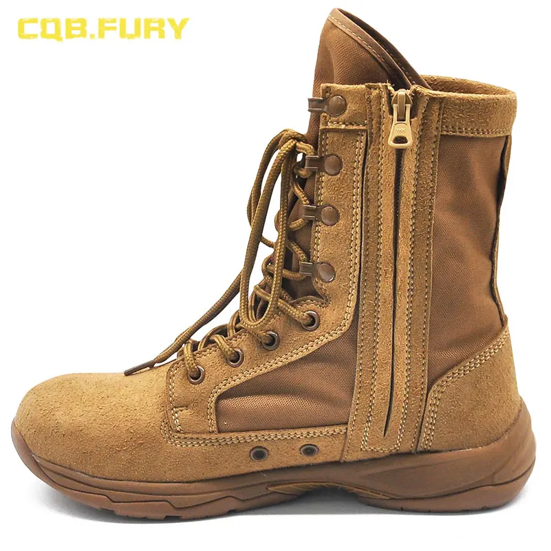 CQB.FURY 8 inches Winter brown Mens Army boots tactical Cow suede comfortable outdoor boots with side zipper size38-46