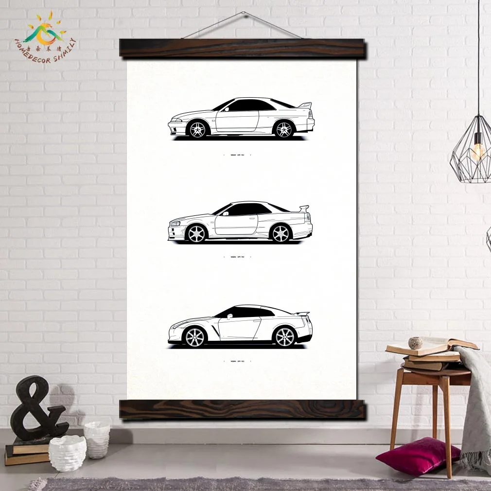 

White Cool Car Picture Wall Art Canvas Frame Scroll Painting Hanging Poster Decorative Picture Art Print Wall Poster