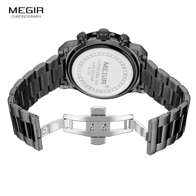 MEGIR 2019 Men\'s Business Quartz Watches Army Sports Chronograph Wristwatch Man Top Brand Luxury Relogios Masculinos 2108 Black