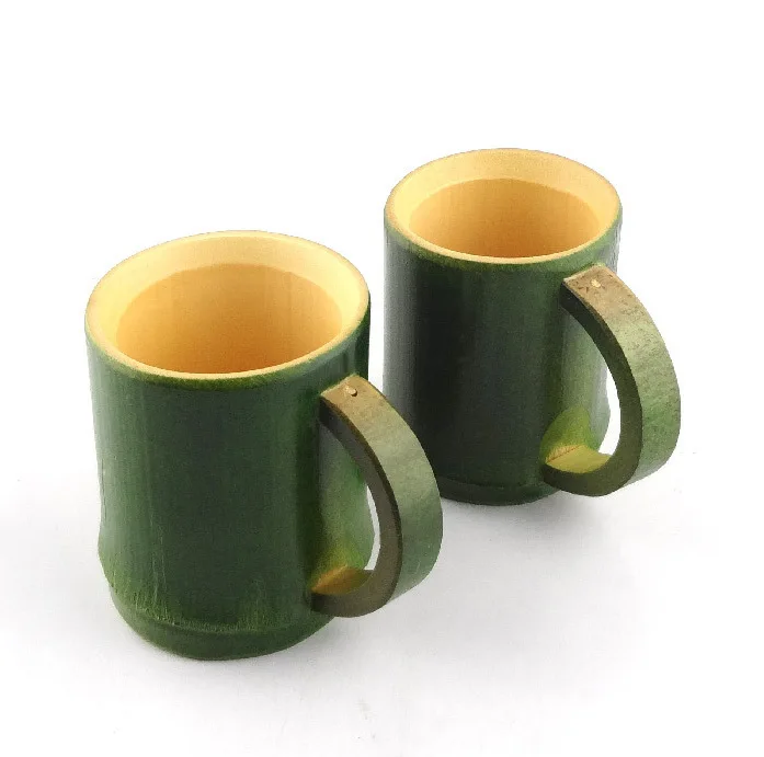 100pcs Handmade Natural Bamboo Tea Cup Japanese Style Beer Milk Cups With Handle Green Eco-friendly Travel Crafts lin3999