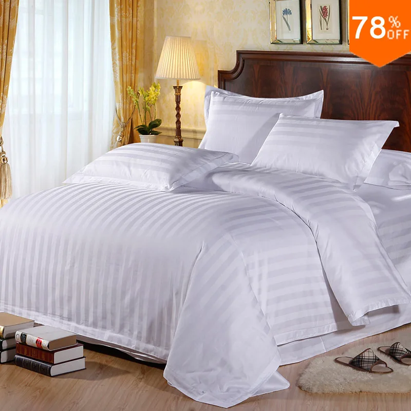 Quilt Case for Bed Top 5 Stars Hotel Quality Smooth Glossy Full Cotton White Parallel Lines 100% Cottons Bedding Bag Duvet Cover