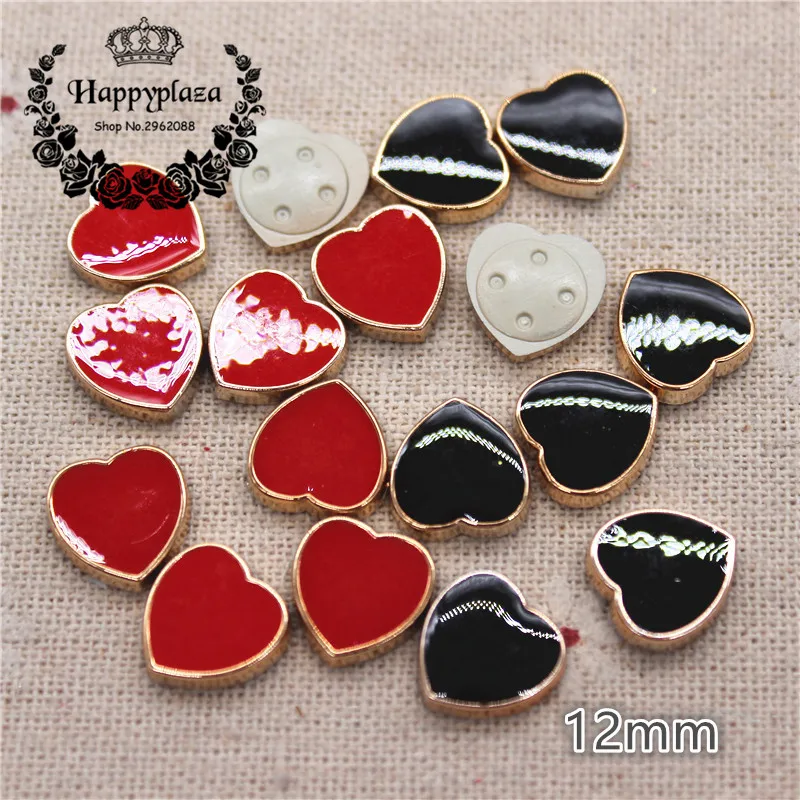 50PCS 12mm white/Black/Red Enamel Heart Golden Rim Plastic Flatback Button DIY Decoration Jewelry/Craft Scrapbook Accessories