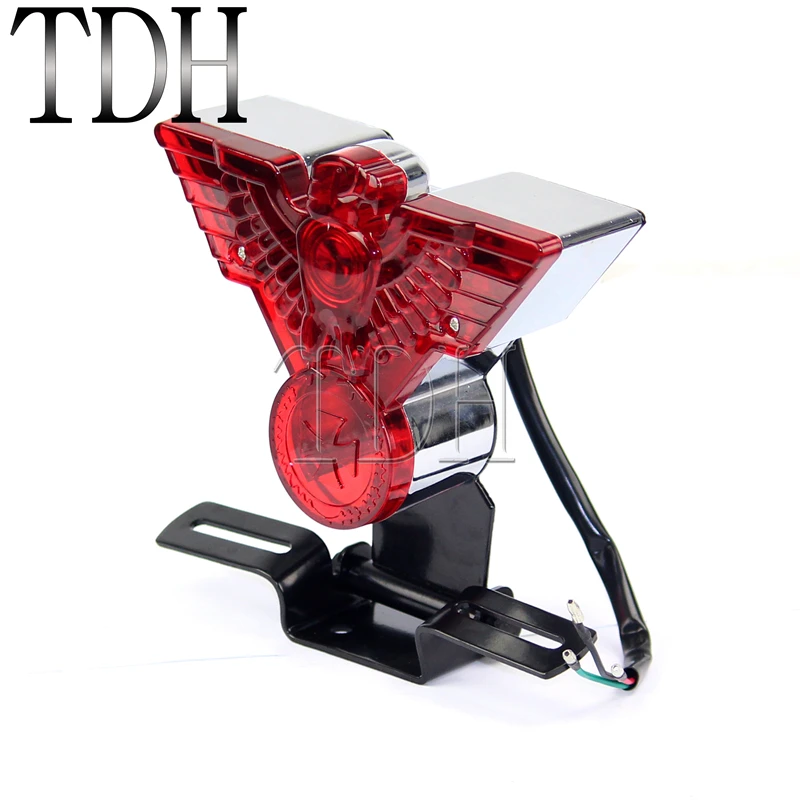 Motorcycle Retro Cool Warbird Eagle License Plate Bracket Mounting Tail Light Bike Rear Lamp For Bobber Chopper