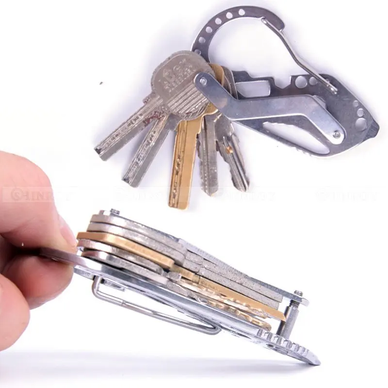 EDC Multifunctional carabiner Key organizer stainless steel multi tool utility gadget pocket holder clip camp travel kit