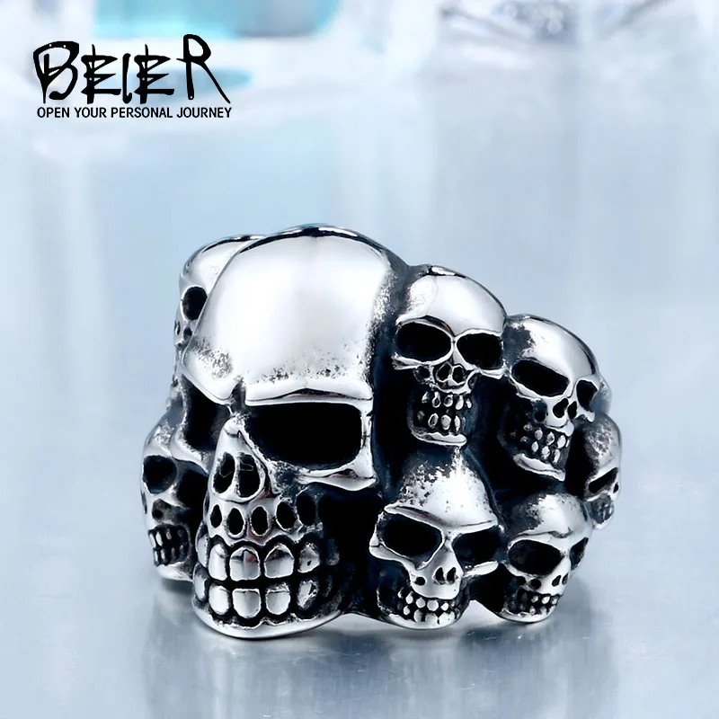 BEIER Fashion Stainless Steel Man\'s Rings From China Biker Punk Lots Of Skull Jewerly BR8-079