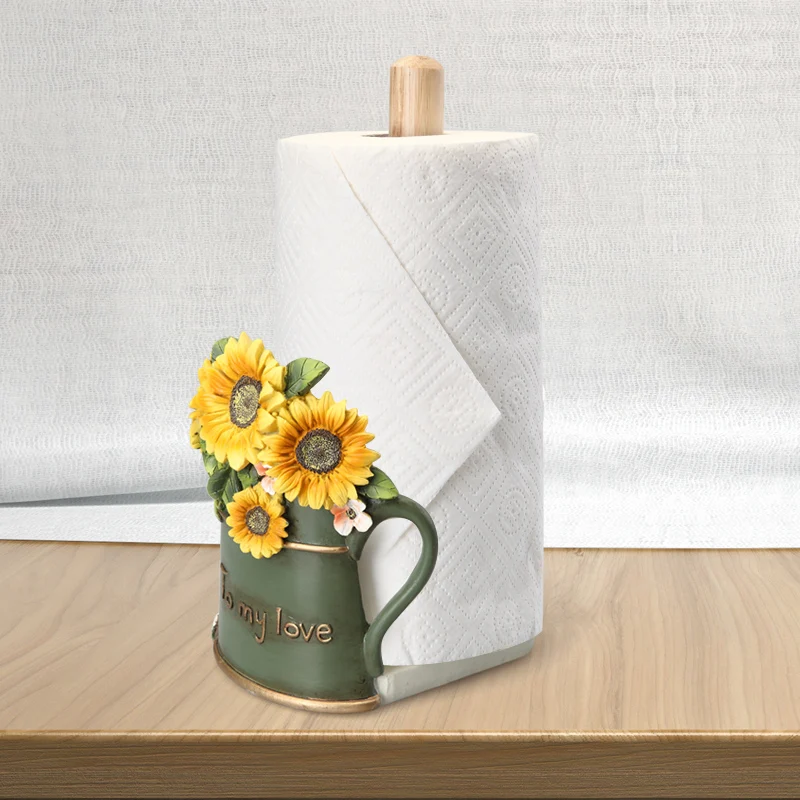 Creative Home Decoration Art Crafts Kitchen Seat Type Paper Tissue Rolls Holder Box Dinning Room Flower Resin Tissue Canister