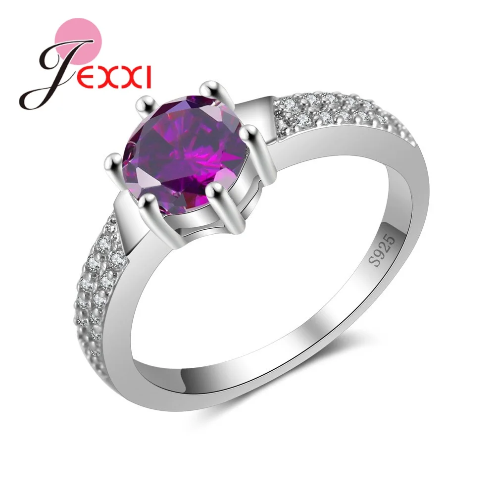 

Female Purple Zircon Stone Pave White Crystal 925 Sterling Silver Bling Rings Women Wedding Engagemen Fashion Ring Bijoux