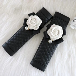 2pcs Camellia Flower Car Safety Seat Belt Cover Pu Leather Shoulder Pad Car Styling Seatbelt Cover Car Accessories for Women