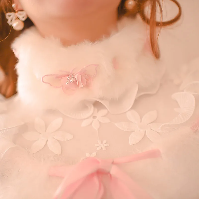 Princess sweet lolita white dress Candy rain Bow lace decoration H-line High collar Nail Bead Japanese design C16CD6119