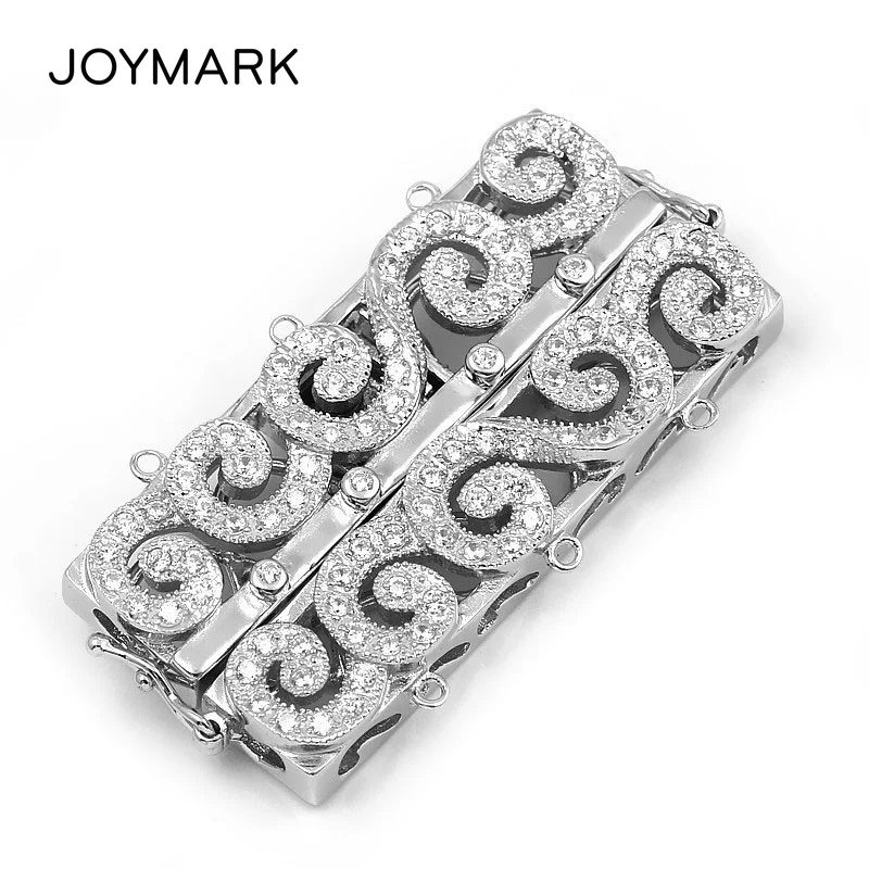 3 Strands Sterling Silver Double Safe Box Clasps Pave Zircon Rectangle Multifunction Clasp Pearl Necklace Connector SC-CZ031