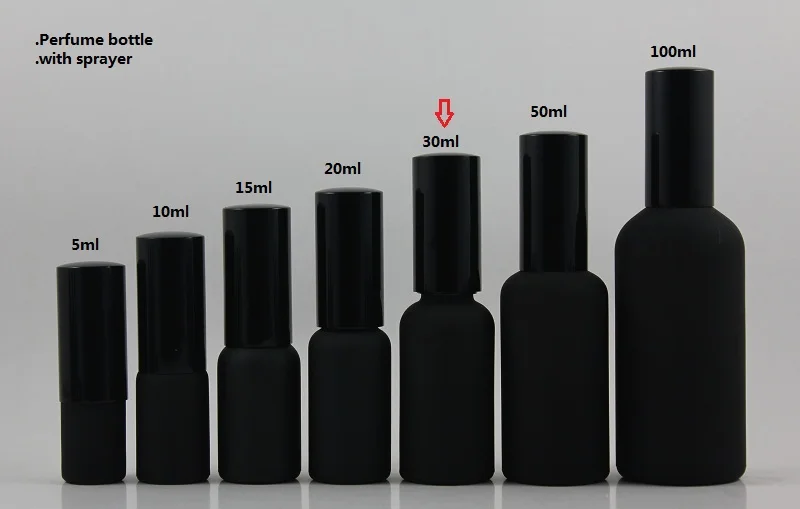 

50pcs wholesale 30ml black frosted refillable perfume bottle with black atomiser, fine mist black pump bottle, perfume bottle