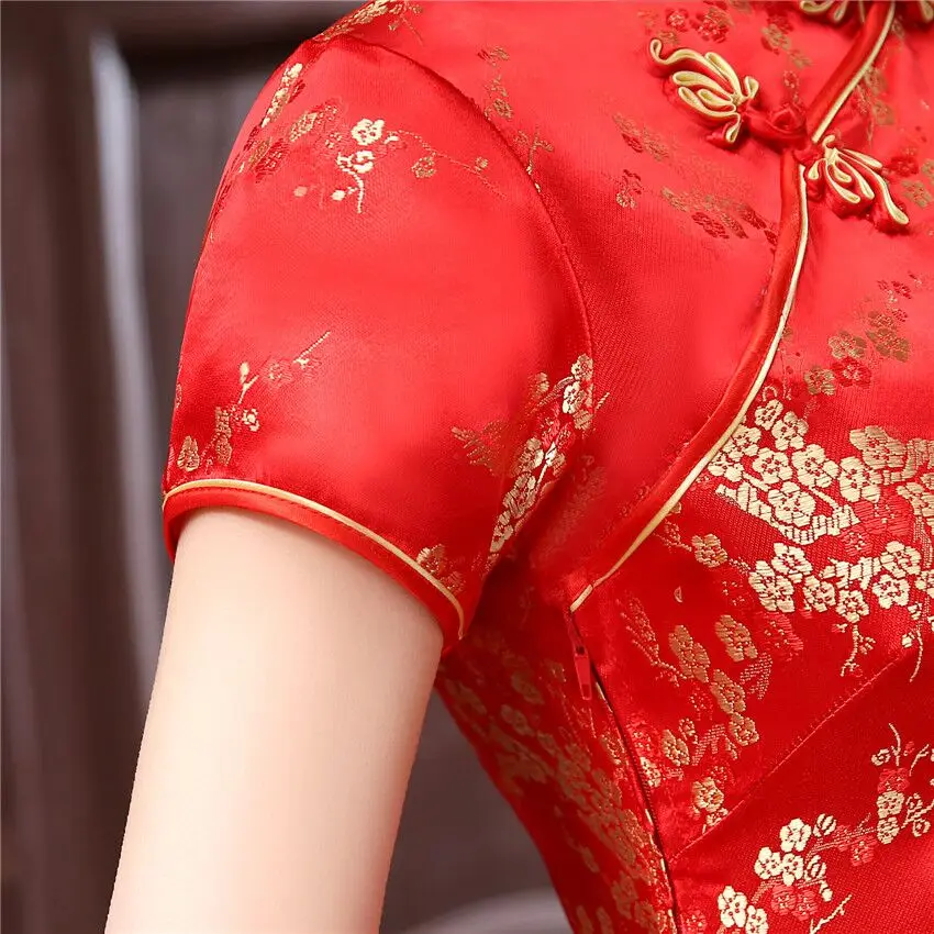 Mini Cheongsam New Arrival Vintage Chinese style Women\'s Satin Qipao Spring Sexy Party Dress Mujer Vestidos S-6XL