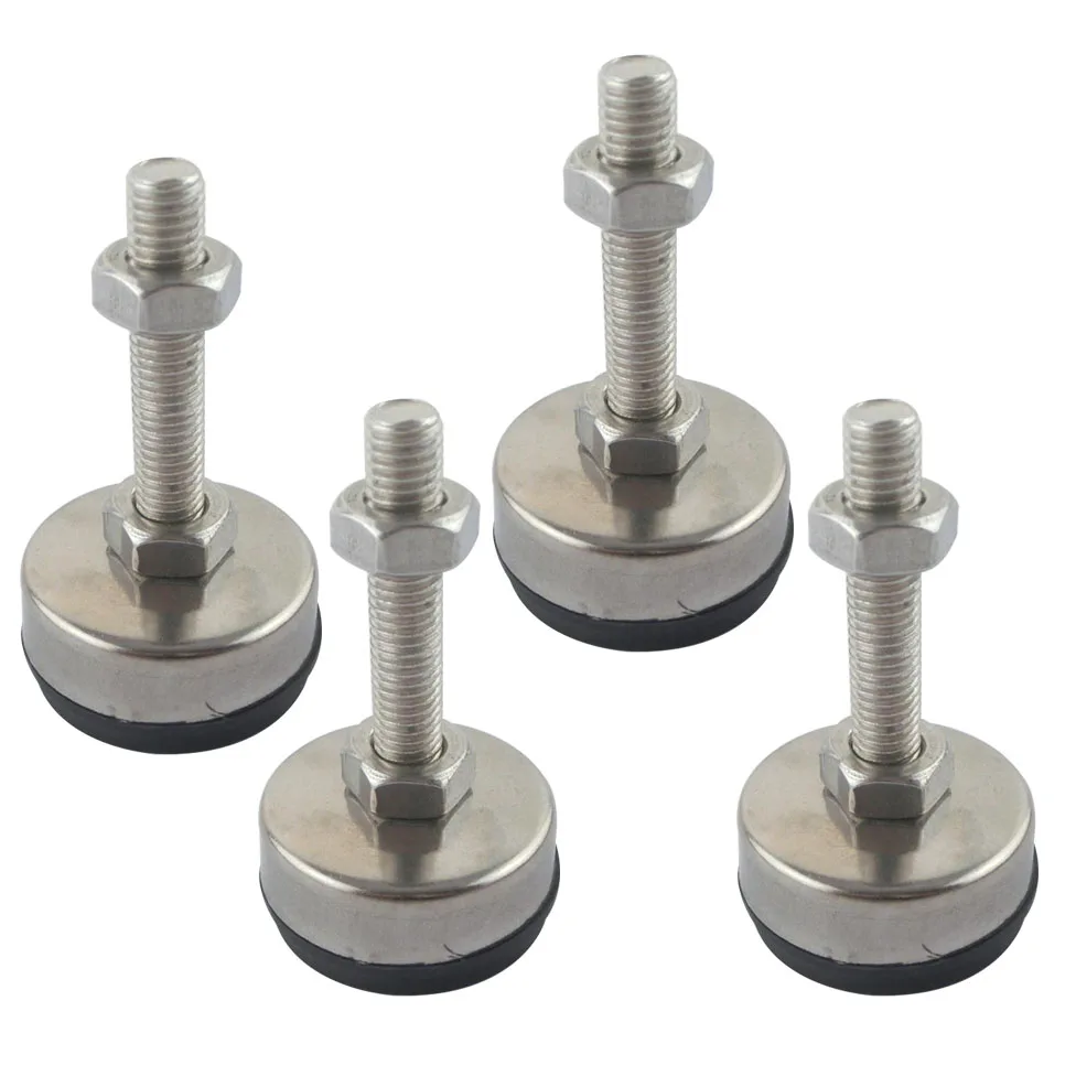 4pcs M10x60mm Adjustable Foot Cups 43mm Diameter 304Stainless Non-skid Base M10 Thread 60mm Length Articulated Leveling Foot