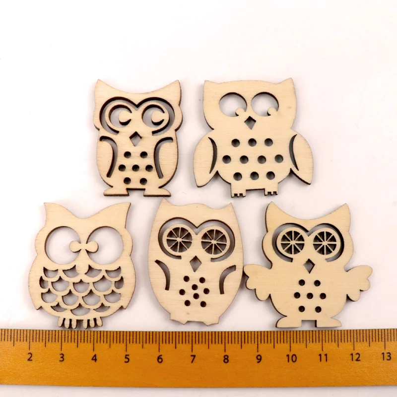 Handmade Wooden Crafts Home Decoration Accessories Scrapbooks Children Painting DIY Mixed Owl Pattern 30-40mm 20pcs