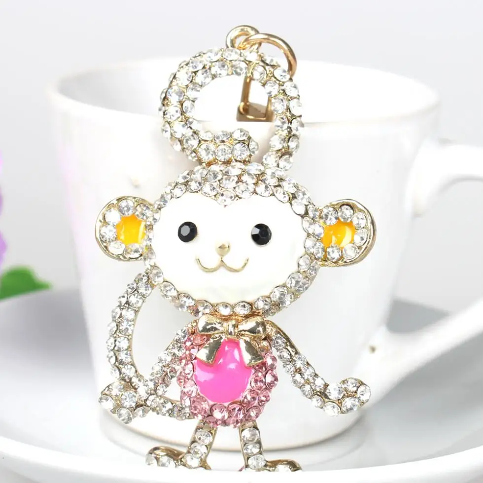 Long Tail Monkey Lovely Fashion Cute Rhinestone Crystal Purse Bag Key Chain Accessories Gift For Lovely Lady