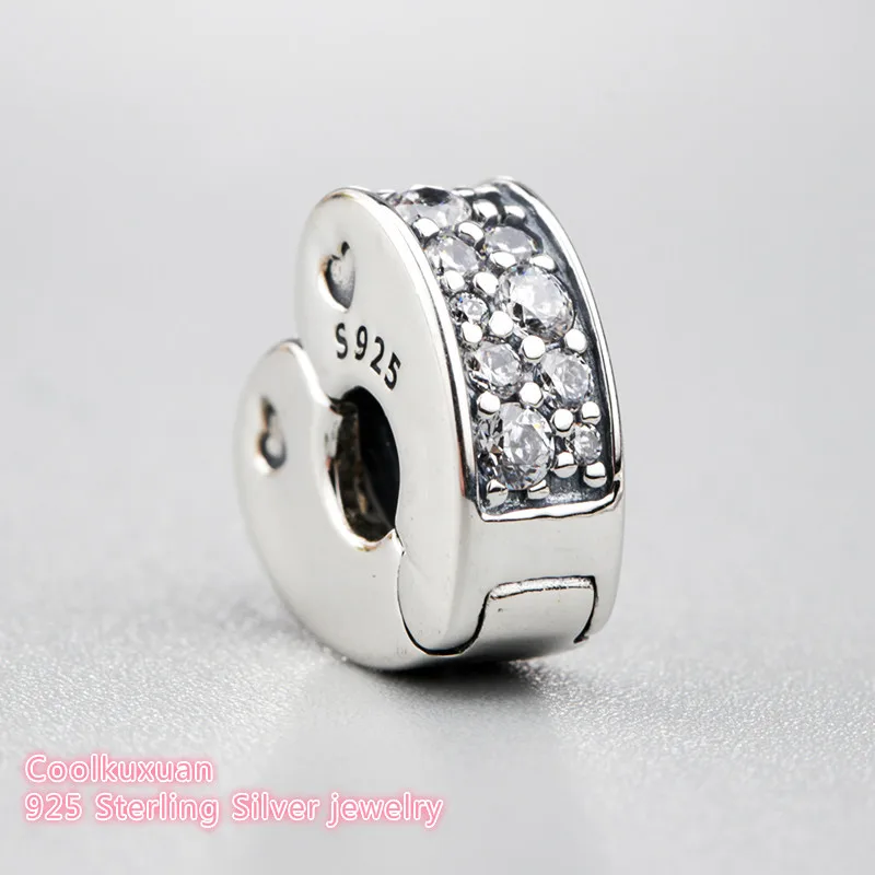 

new Spring Authentic 925 Sterling Silver Sparkling Arcs of Love Clip, Clear CZ Charm Beads Fit Pandora Charms Bracelet Diy