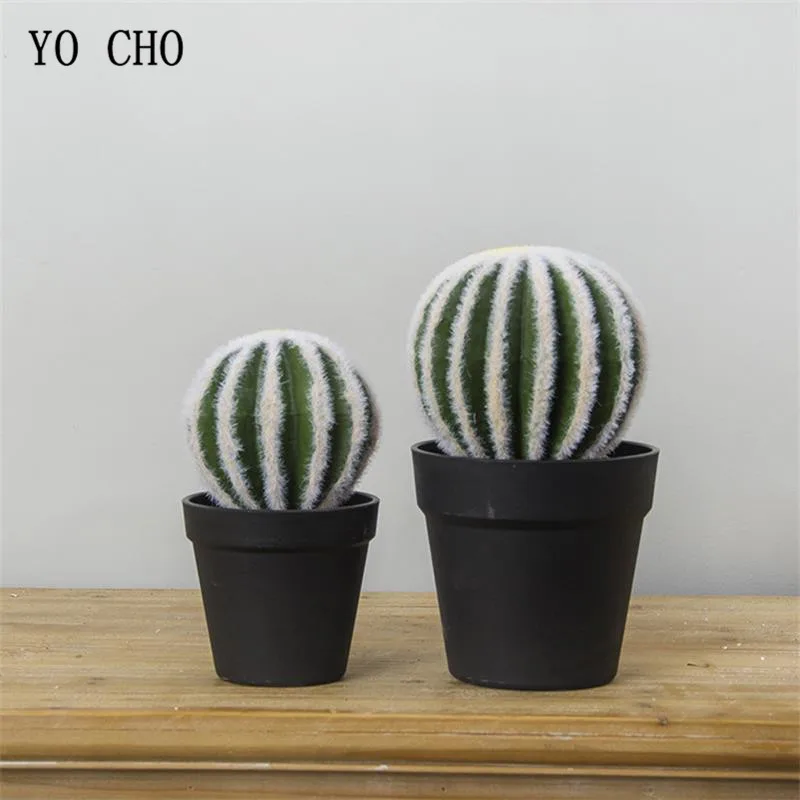 YO CHO 1PC Green Artificial Cactus Succulent Plants Pompon Plant For Home And Garden Jungle Party Decoration DIY Fake Cacti