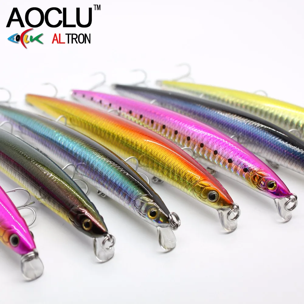 AOCLU Floating Long Cast Minnow 150mm 18.0g Diving 0.5-1m Hard Bait Crank Lure Weight Transfer Bass Tuna Boat Fishing VMC Hook