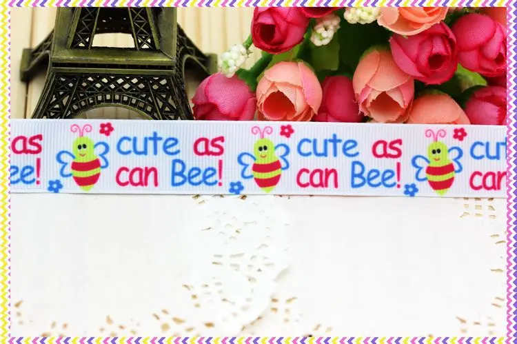 7/8''  bee printed grosgrain ribbon headwear hair bow diy party decoration wholesale OEM 22mm B511