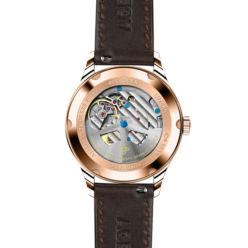AGELOCER Original Budapest Watch Men\'s Luxury Gold Watch Big Calendar Automatic Mechanical Watch Birthday Gift for Men