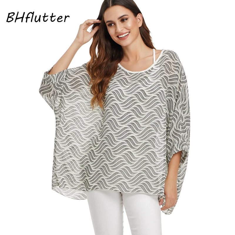 BHflutter Women Blouse 2019 New Fashion Floral Print Boho Summer Tops and Blouses Batwing Casual Chiffon Shirts bluzki damskie