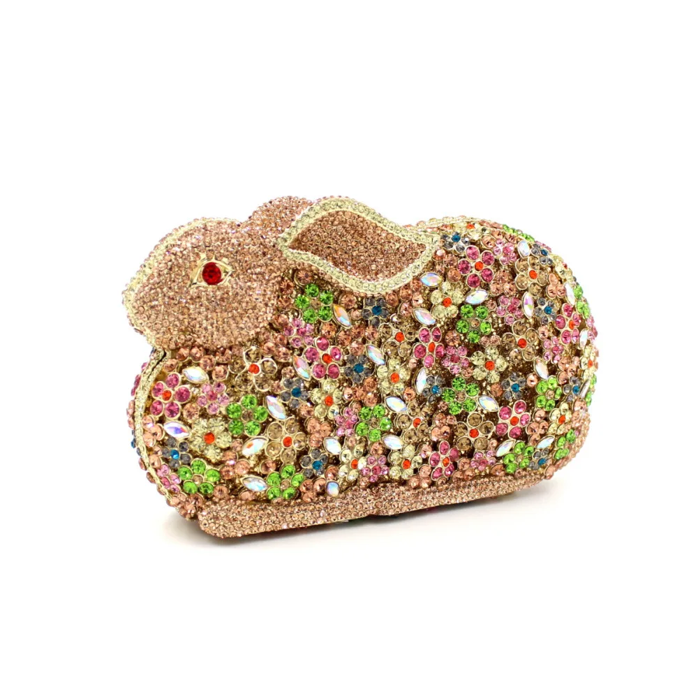 

Challiwini Lady Colorful hollowed out rabbit evening bag cocktail party handbag bride purse Ladies Crystal Evening Clutch