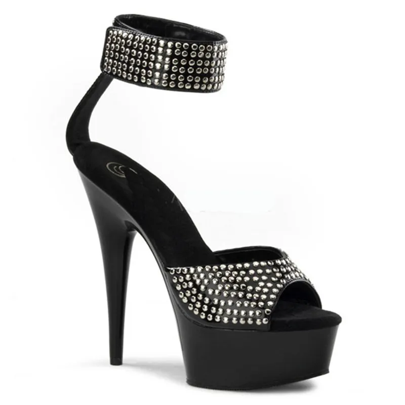 

Sexy rivets decorated women's open-toe sandals, 15cm high heels, pole dancing show/party/wedding/dancing shoes