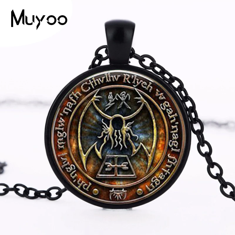 1pcs Cthulhu R\'lyeh Sigil H.P. Lovecraft pendant jewelry Glass Cabochon Necklace HZ1