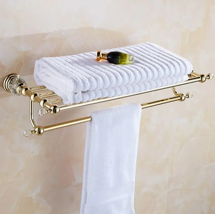 Golden Polished Brass & Crystal Bathroom accessories Bath Hardware Set Towel Rack Towel Bar Paper Holder Soap Dish JM2221