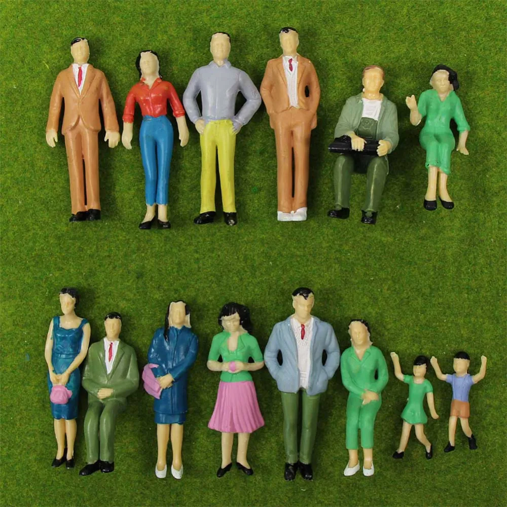 P2501 14pcs Model Trains G Scale 1:25 Painted Figures Standing Seated People Adult Children