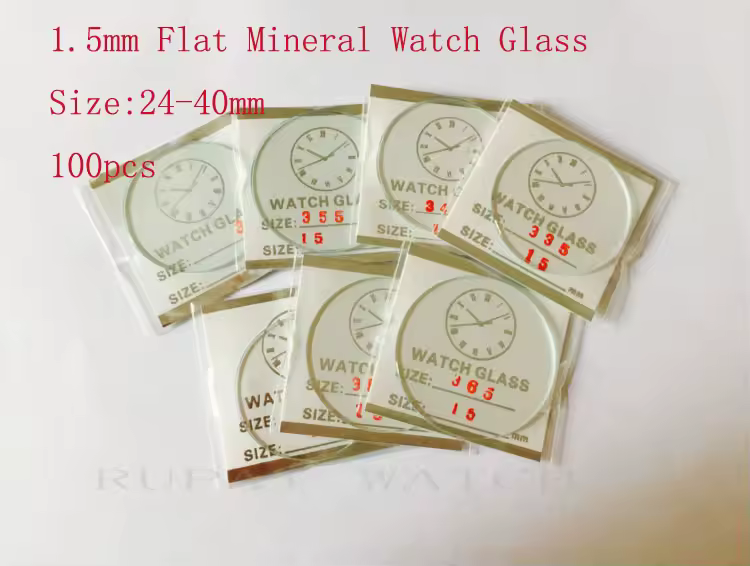 100pcs 1.5mm 25 כדי 40mm שטוח מינרלים שעון קריסטל/זכוכית באיכות טובה לשענים