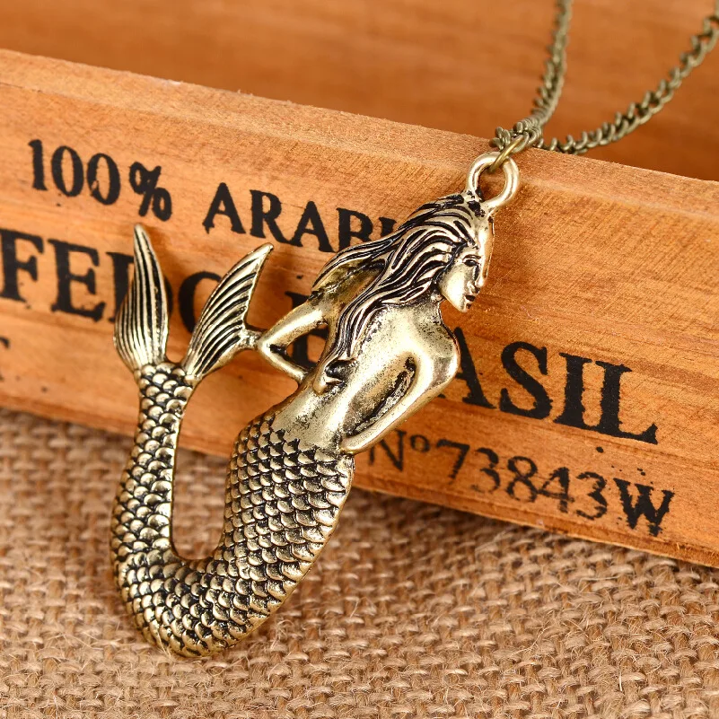 Hot New Mermaid necklace Women Fashion Cute  Retro pendant Necklace Mermaids Party Gift Jewelry N1045