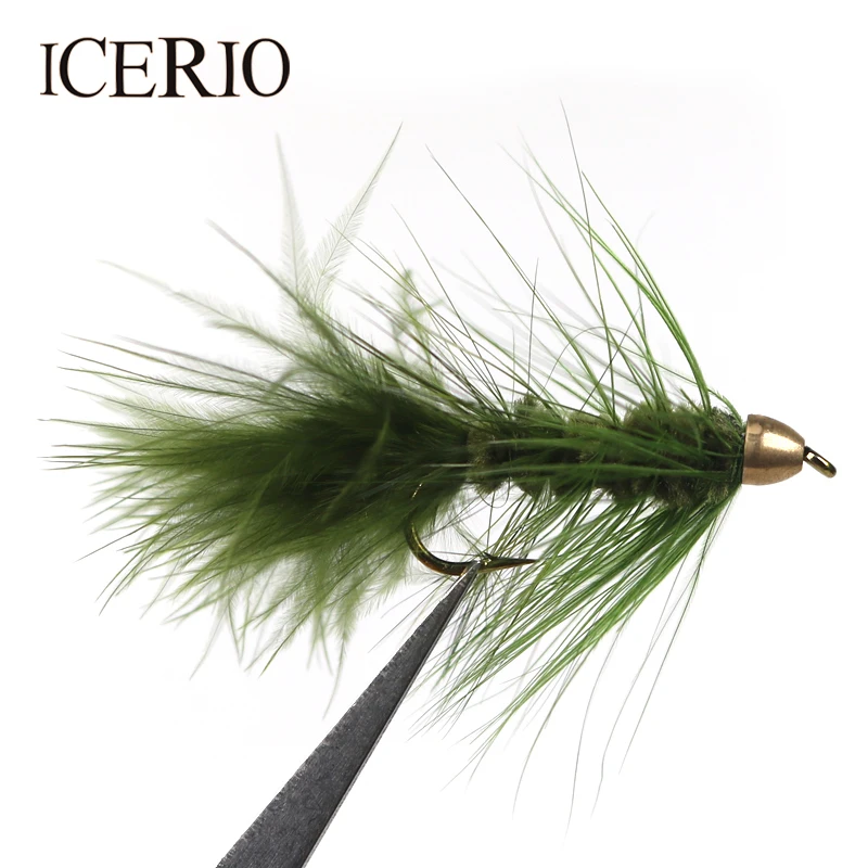 ICERIO 4PCS 4# Brass Cone Head Woolly Bugger/Streamer Flies Trout Fly Fishing Lures