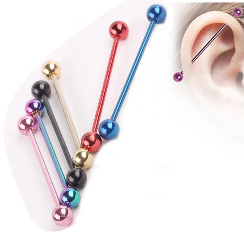 50pcs/lot wholesale mix color stainless steel ear piercing industrial barbell fake ear gauges piercing tragus cartilage earring