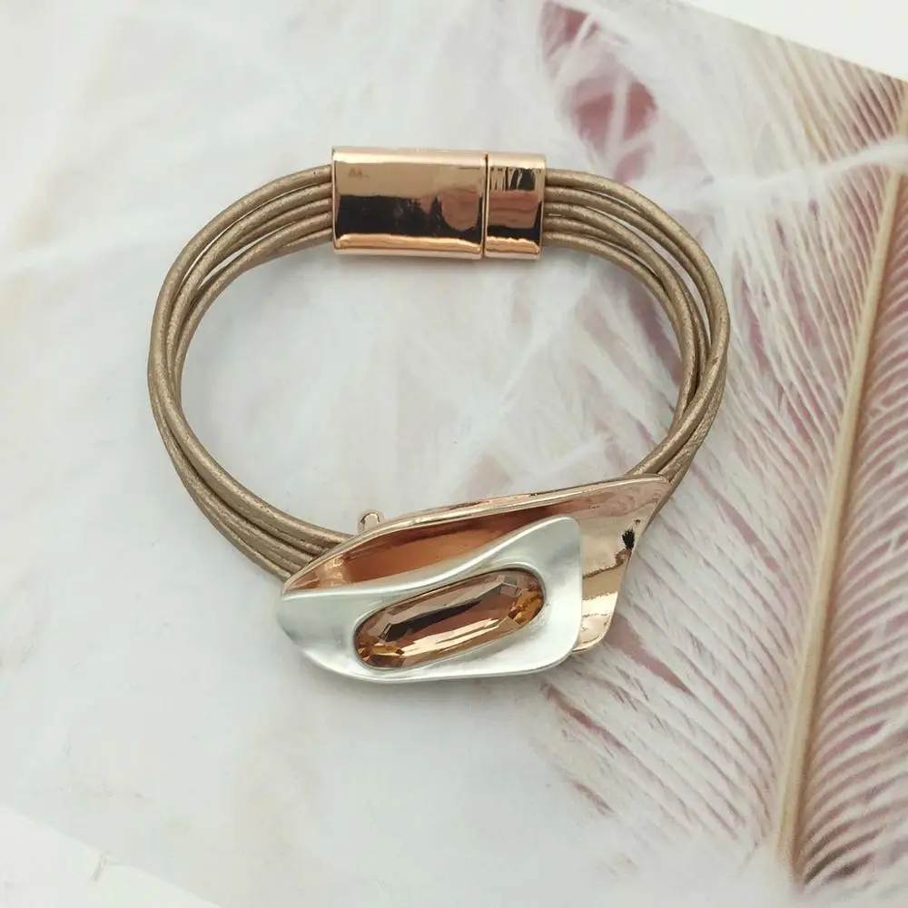Bohemian Unique Design Crystal Bracelets & Bangles For Women Fashion Alloy Magnetic Tube Bar Clasp bracelet 3 Colors