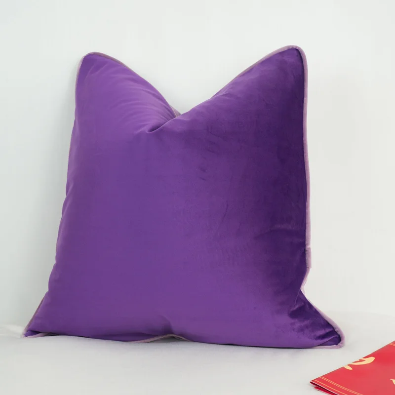 3 Colors Velvet Cushion Cover Deep And Light Purple With Pink Purple Piping Pillow Case Soft No Balling-up Without Stuffing