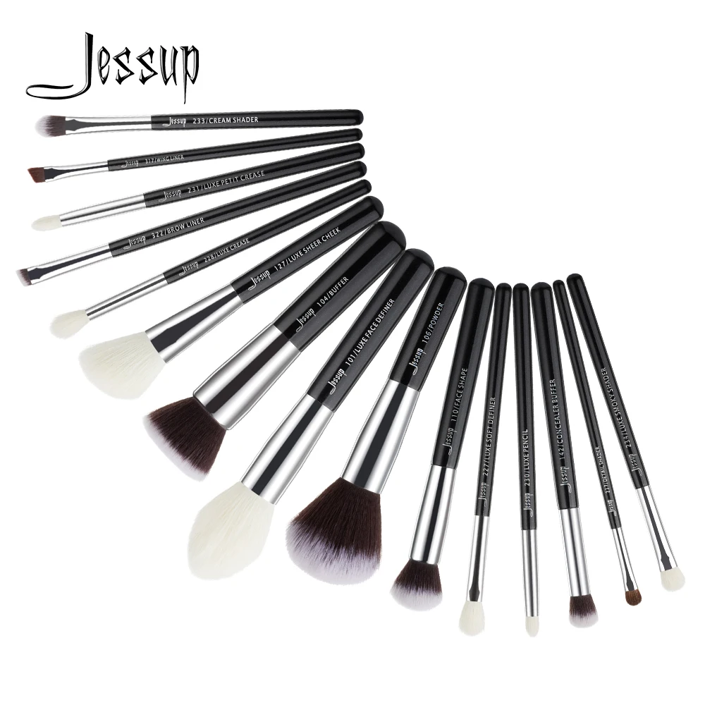 Jessup Brushes 15pcs Black/Silver Makeup Brushes Set Makeup Brush Tools kit Foundation Powder Definer Shader Liner T180 Eyeliner